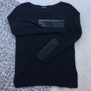 Club Monaco - Wool Sweater w/ Leather Cuff Detail